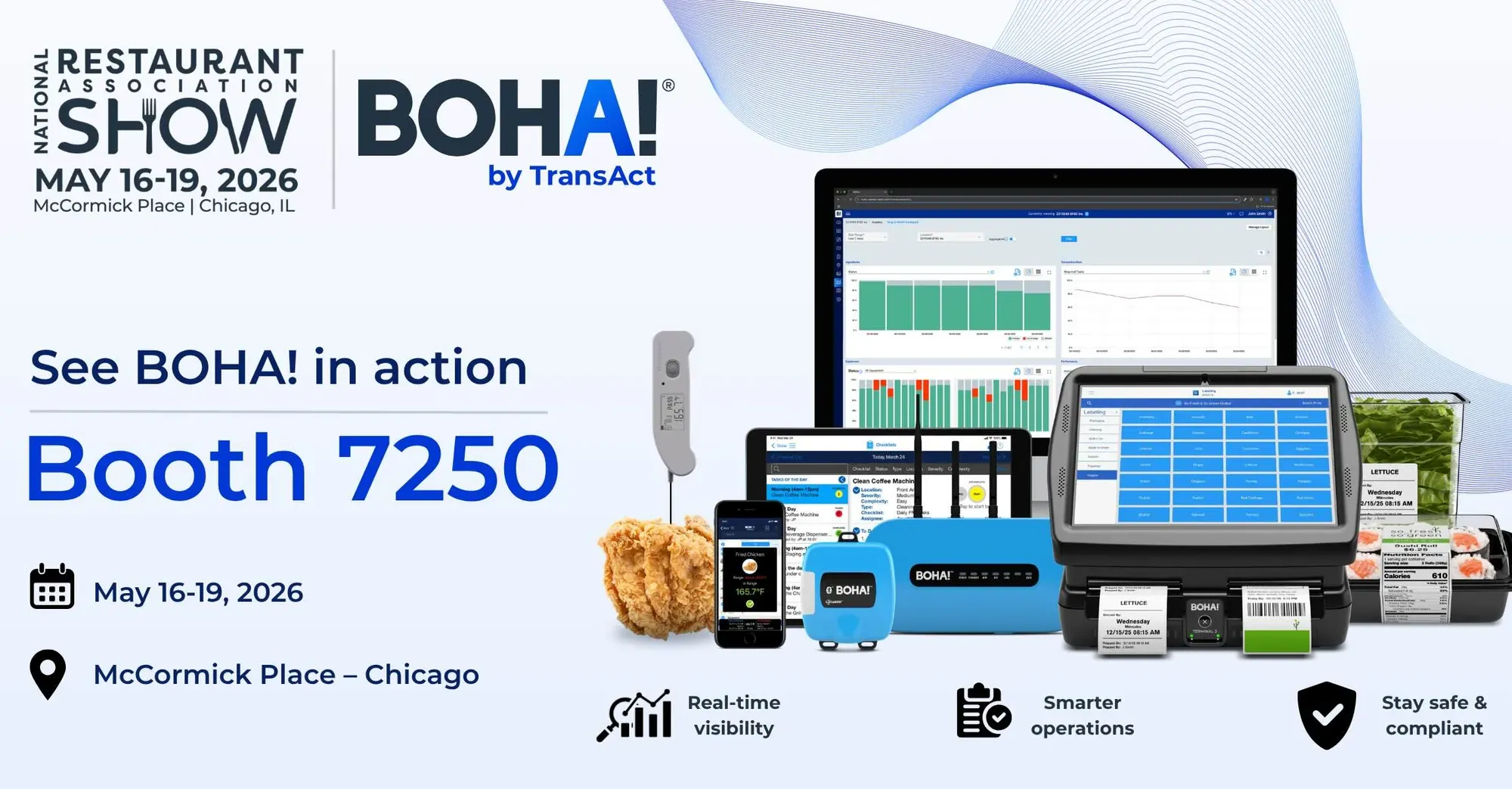 BOHA! by TransAct at the National Restaurant Association Show 2026 Booth 7250, featuring connected back-of-house operations technology for foodservice teams.