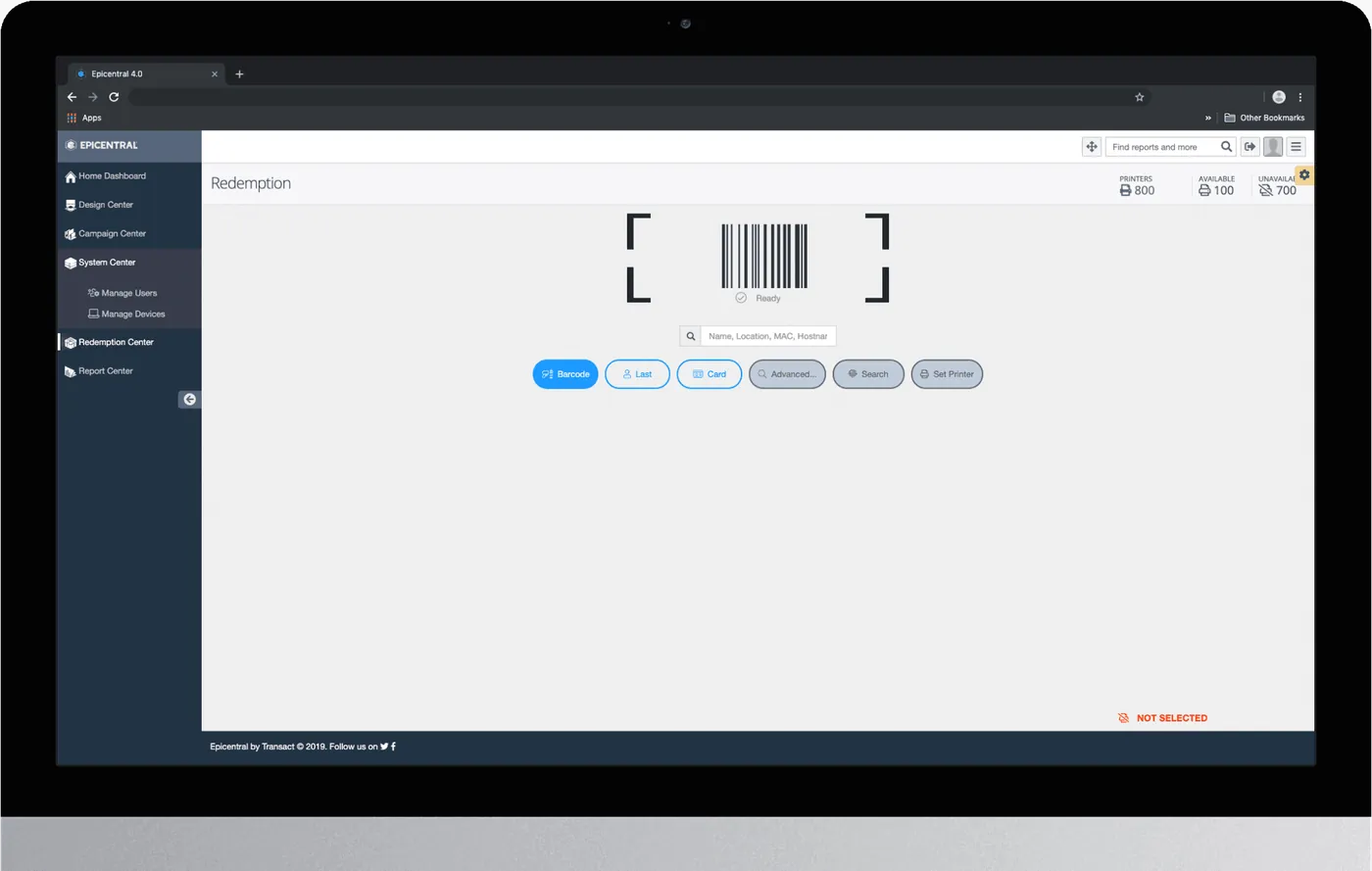 Epicentral Redemption Center interface