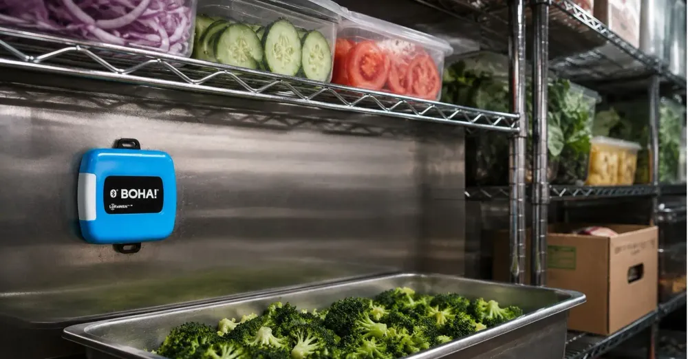 BOHA! Sense sensor used for refrigeration monitoring inside a foodservice walk-in cooler.