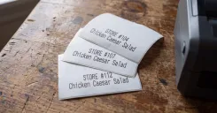 Prep labels for the same menu item printed across three restaurant locations after a recipe change update.